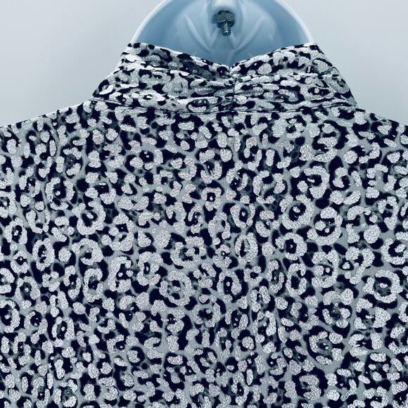 MICHAEL KORS Silver Metallic Animal Print Long Sleeve V-Neck Blouse XS - Picture 6 of 12